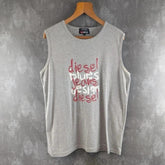 Diesel Print Y2K Vest Top Mens Large Grey